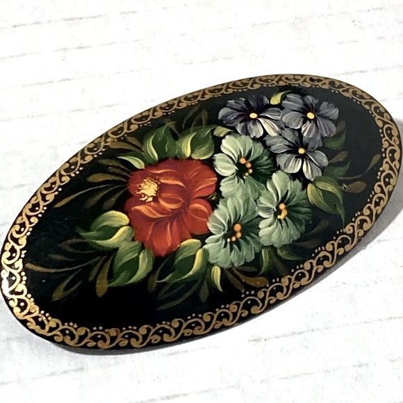 Broche Russe Artisanale Laquée - Bois, Fabrication Artisanale, Neuf Avec étiquettes
